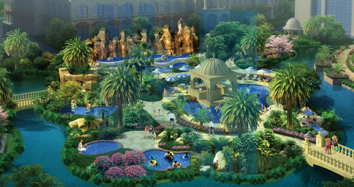 啟東海上威尼斯溫泉小鎮(zhèn)規(guī)劃土耳其溫泉設計效果圖